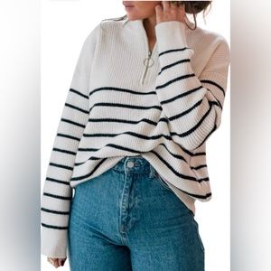 Striped Sweater Half Zip Up